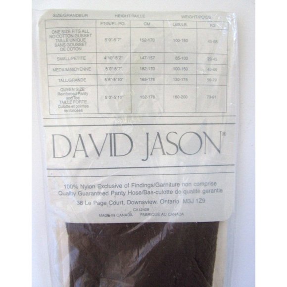 David Jason Fashion Hosiery/Panty Hose Canada Reinforced Toe Taupe Tall 3000 VTG - Picture 5 of 6